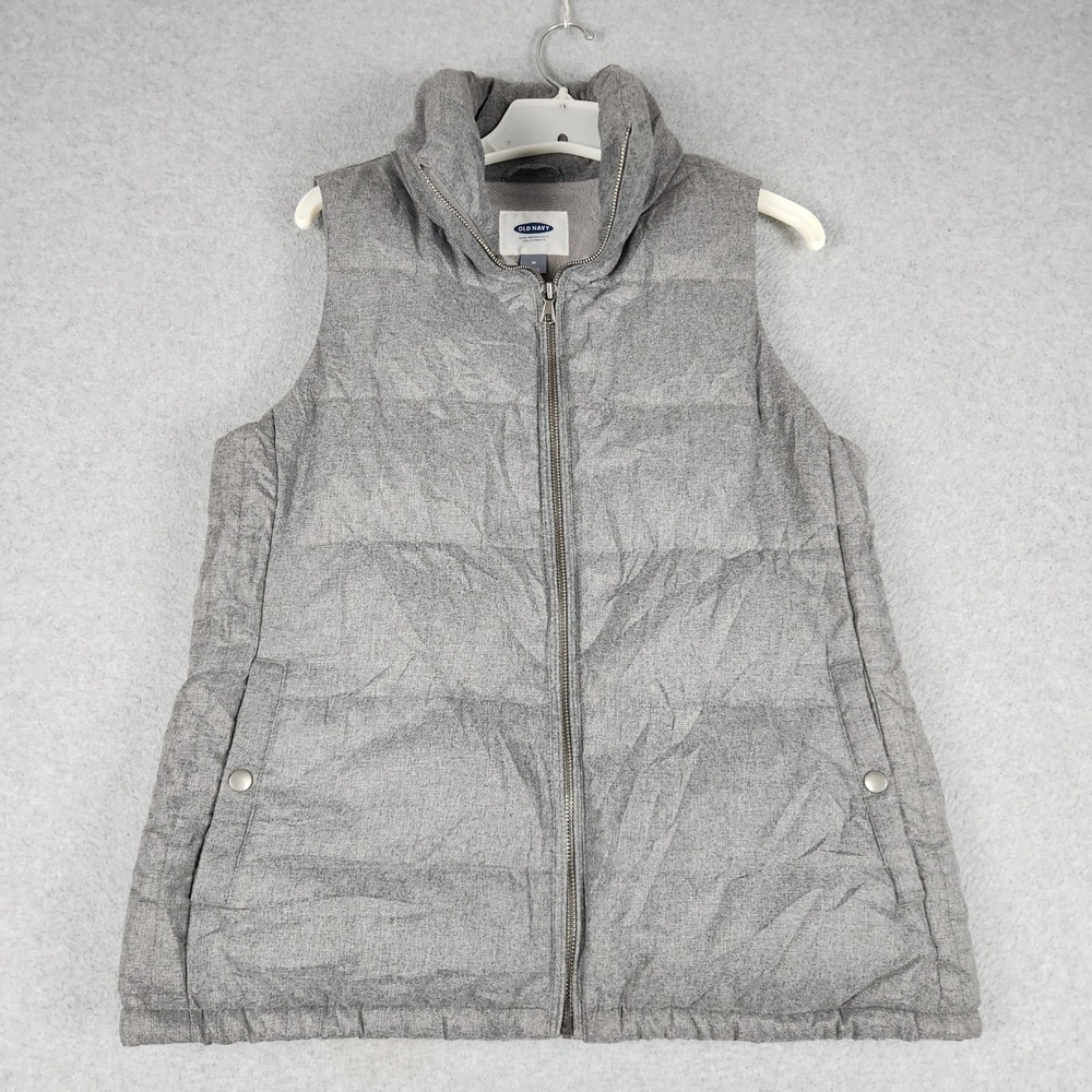 Old Navy Quilted Frost-Free Vest Women Medium Heather Gray Fleece Lined Full Zip